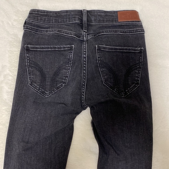 Hollister Black Washed Ribbed Denim Skinny Jeans Mid Rise Size 24 or 0 - Picture 7 of 7